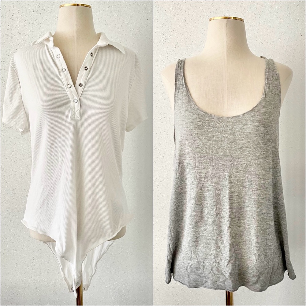 Bundle 2 Lot Jrs' Size XL White Polo Bodysuit Shirt Gray Lightweight Tank Large